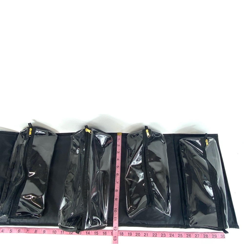 Roll-up hanging cosmetic toiletry organizer 4 zip pouches, padded, carry handle - Picture 11 of 12